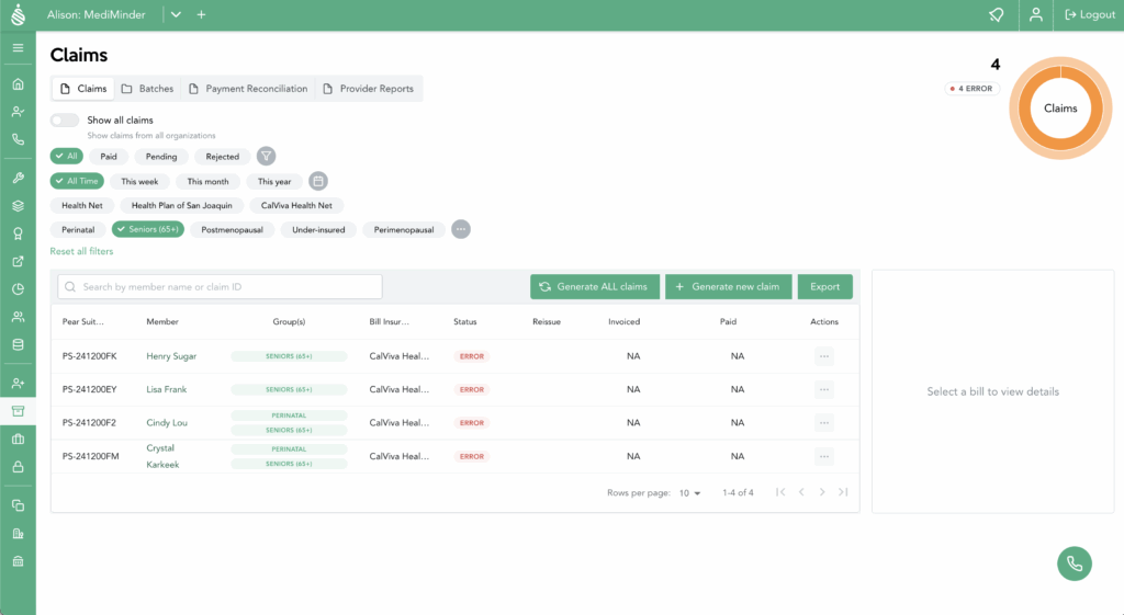 screenshot of claims